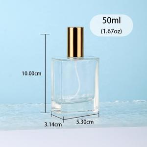 OEM High Quality Empty Cosmetic Glass Bottles 50 ml square Perfume Bottles with Gold <b>Spray</b> <b>Pump</b> Customized Samples - Product Image 6