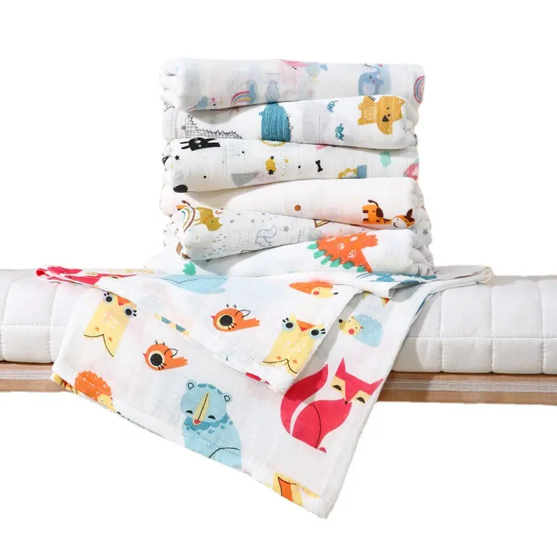 Vente en gros de couvertures d'emmaillotage en mousseline de coton bambou super douces et chaudes pour nouveaux-nés pour enfants