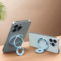 Support de téléphone portable magnétique de luxe avec logo personnalisé, double anneau de maintien, support rotatif de bureau avec boucle