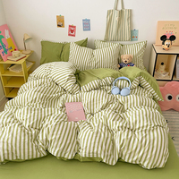 Ensemble de housse de couette 4 pièces en gros, toucher doux et lavé, imprimé rayé, taille King