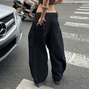 Jean large vintage rayé patchwork taille basse coupe ample pour femme – Vente en gros - Product Image 4