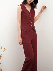 Business Smart Style Vest Suit Set for Women Sustainable <strong>Clothing</strong> Women's <strong>Clothing</strong> Set <strong>Hemp</strong> Cotton Vest Trousers Set - Product Image 2