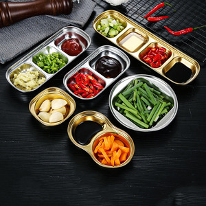 Edelstahl Sauce Dish Spice Plates Soßen boote Vorspeise Serviert ablett Rechteck Geteiltes Öl Spice Dipping <span class=keywords><strong>Tray</strong></span> Kleine Schale - Product Image 1