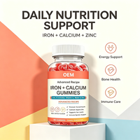 Gummies de fer et de calcium à marque privée OEM, 60 unités, saveur dattes rouges, avec vitamine C et zinc, complément alimentaire