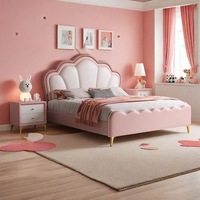 Lit de princesse rose luxueux en bois massif avec rangement pour enfants, ensemble de lit moderne rembourré en cuir réglable – Offre spéciale