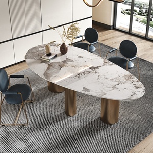 Table à manger rectangulaire de luxe ensemble avec 6 chaises table à manger avec dessus en marbre ensemble 6 chaises - Product Image 4