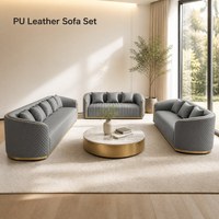 Graues PU-Leder 3-teiliges Sofa-Set Modernes Gebogenes Gestepptes Sofa mit Goldfarbener Metallbasis Luxuriöse Wohnzimmer-Eckcouch Möbel