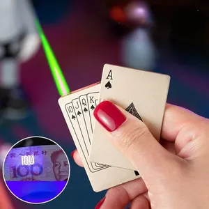 KY Creative Personality Playing Card With Lights Gas Lighter Jet Flame Windproof Cigarette Poker Lighter