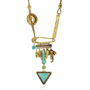 Kaimei Nieuwe Aankomst Mode Sieraden <span class=keywords><strong>Retro</strong></span> Bohemien Natuurlijke Turquoise Stenen Ketting <span class=keywords><strong>Retro</strong></span> Splitsen Geometrische Edelsteen Ketting - Product Image 4