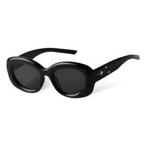 ADE WU STY77317 occhiali da sole con unghie di miglio da donna di moda 2023 nuovi occhiali da sole alla moda con montatura spessa rivetto occhiali ovali con sfumature nere