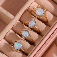 Nouvelle mode romantique, bague ouverte réglable en acier inoxydable plaqué or 18 carats avec opale, motif cœur et tournesol, pour femmes, cadeaux