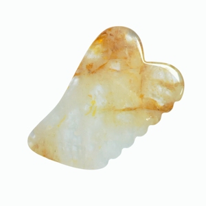 Planche Gua Sha en quartz hématite jaune naturel, à dents irrégulières, pour le massage facial et corporel et la stimulation des points d'acupuncture - Product Image 3