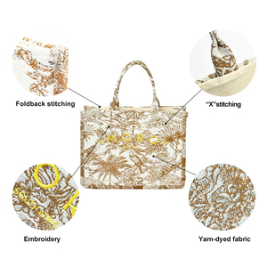 Mới Sang Trọng <span class=keywords><strong>L</strong></span>ớn Tote Túi Cho Phụ Nữ Túi Xách Vai Dệt Jacquard Mở Đóng Cửa Thêu Trang Trí Tùy Chỉnh - Product Image 3