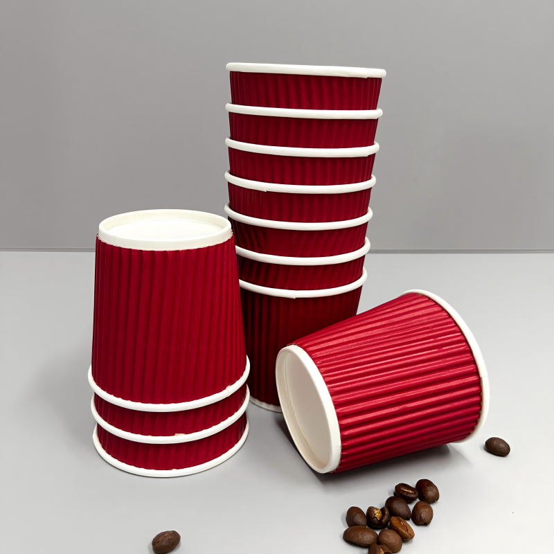 Factory Disposal Stock Disposable 4oz Coffee Cups Double Wall Ripple Paper Cups for Red White Black Yellow Four Colours