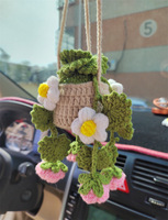 Tricoté à la main tissé panier suspendu fleur rétroviseur décoration voiture pendentif créatif en gros fleur artificielle