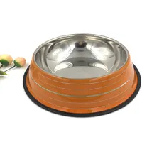 Tazón de acero inoxidable para perro y gato, tazón redondo y grande con diseño de rayas y naranja, para mascotas