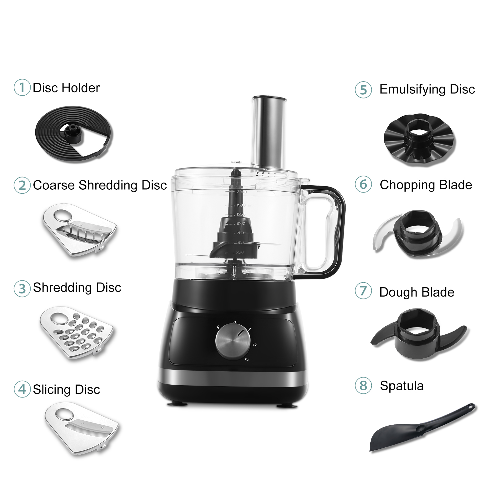 Food Processor, 6-in-1 Food Processor and Blender Multifunctional for Chopping,Slicing,Shredding and Kneading Dough