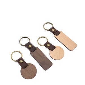 Walnut Wooden Dog Keychain Blanks round and Rectangle Design PU Leather for Engraving