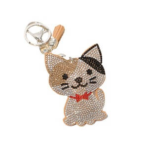 Bling Cat Tassel Keychain Car Bag Pendant Accessories Full Diamond Lucky Cat Key Chain Leather Crystal Rhinestone Cat Key Ring