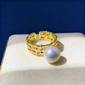 10737 Accesorios de Perlas DIY, Anillo de Plata S925 con Base Vacía para Perlas de 5-8mm, Base de Cadena para Dedo con Forma de Diamante Tallado de Moda, Dorado/Plateado - Product Image 3