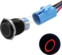 Interrupteur à bouton-poussoir étanche 19 mm avec verrouillage 1NO1NC SPDT 12V DC marche/arrêt, boîtier métallique noir avec LED Angel Eye et prise filaire