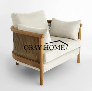 Chaise d'appoint moderne nouveau design populaire cadre en bois avec dossier en rotin naturel fauteuils pour le salon ou la fête de mariage - Product Image 6