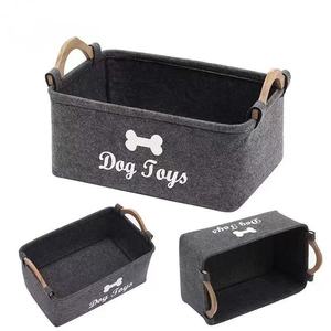Felt <b>Storage</b> <b>Basket</b> For Dog Toys Grey With Wooden Handles Pet Toy Organizer - Product Image 5