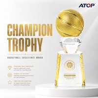 Trophée de basketball personnalisé en verre cristal 2026 pour les finales, avec dessus texturé 3D doré, 20 cm, gravé au laser, récompense Champion MVP, vente en gros
