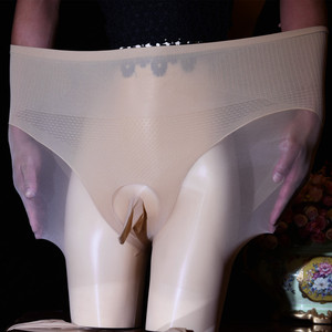 Collant Femme Brillant Opaque Long Cuissard Sans Couture Sexy Fin Motif Uni avec Texture Huileuse - Product Image 1