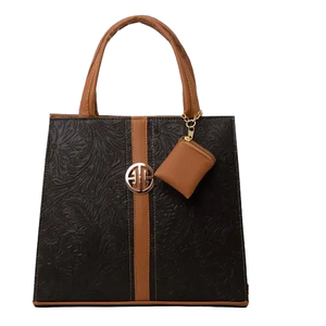 Fana Alola Women's Elegant Brown Rattan Casual <b>Tote</b> Bag Two Shoulder Straps <b>Zip</b> Alligator Rhinestone Pattern Pearls Diamonds - Product Image 1