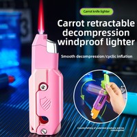 Briquet à gaz butane à flamme rouge coupe-vent, design couteau à carotte, jouet anti-stress créatif et original