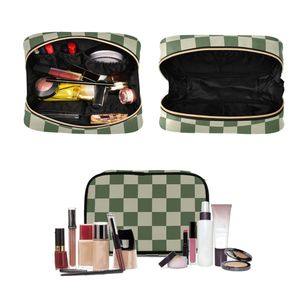 3 Set Green Checkered Polyester Foldable Zipper <b>Toiletry</b> Cosmetic <b>Bag</b> Makeup Brush Storage Organizer <b>Toiletry</b> <b>Bag</b> with Pouch - Product Image 4