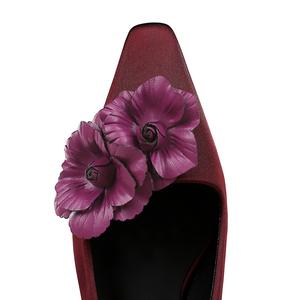 5129-H57 français haut <span class=keywords><strong>sens</strong></span> chaussures simples pour femmes pointu fleur conception mi-talon Satin arrière vide voyage ceinture PU pas fatigué été - Product Image 4