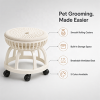 Tabouret de toilettage pour animaux USMILEPET avec espace pour l'animal sous la place de l'humain, siège mobile à deux niveaux avec roulettes, chaise de toilettage pour animaux