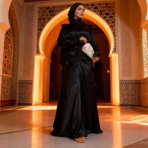 9.9 New Arrival Dress Smooth Thick Satin High Round Neck Elastic Pleated Waist Big Bottom Fashionable Long Dress 6664# - Product Image 2