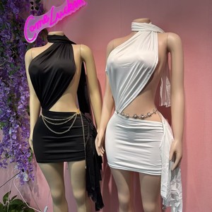 Abito Sexy da Donna, Vestito Aderente con Schiena Scoperta <span class=keywords><strong>e</strong></span> Patchwork, Mini Abito Elegante <span class=keywords><strong>Nero</strong></span> per Club <span class=keywords><strong>e</strong></span> Feste Estive - Product Image 4