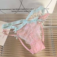 Celana Dalam Bikini Renda untuk Wanita, Gaya Prancis Seksi, Model Cheeky dengan Tali Silang dan Pita Lucu di Belakang, Berongga, Bernapas, Pinggang Rendah