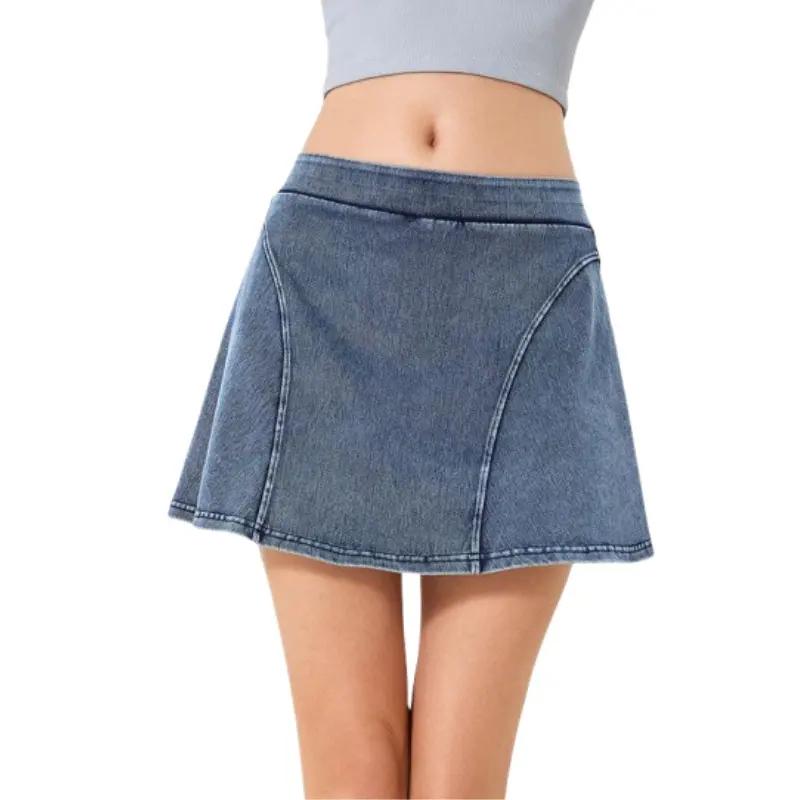 Aoyema neue Mode Damen gewaschene Denim Mini-Cargo Jeans Rock Stoff hohe Taille sexy Sportbekleidung Yoga-Kleid für Mädchen