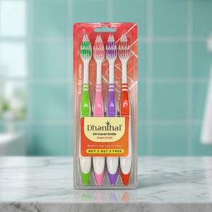 Dhanhal Toothbrush 4 Pack Soft Zig Zag Nylon Bristles Plastic Handle Colorful Super Fresh for Home Teeth Cleaning - Product Image 3