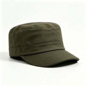 Wholesale Image Soft Common Blank <b>Flat</b> Top Cadet Cap Custom Logo Dark Olive Closed-Back Short Curved Brim Outdoor Men Casual <b>Hat</b> - Product Image 4