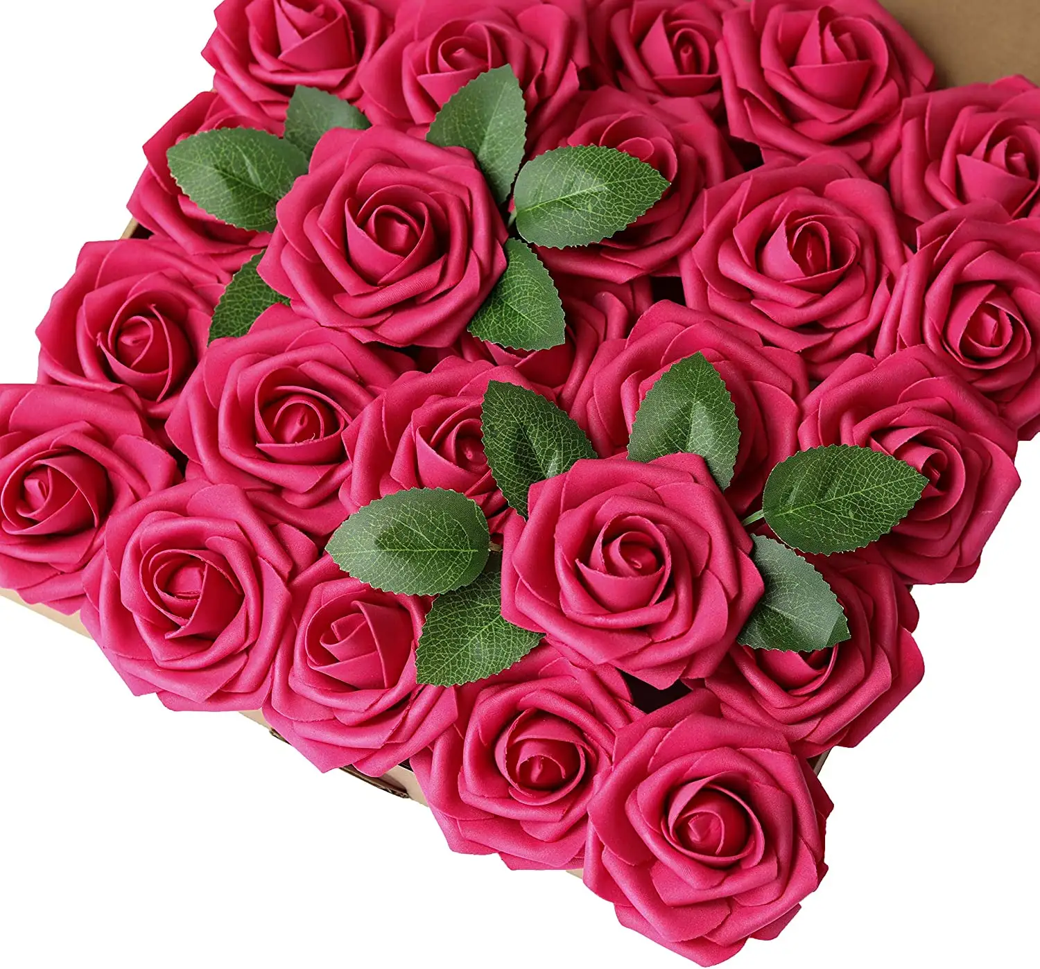 Flores artificiais fuchsia, rosas decorativas para decoração de casa, espuma artificial, flor de rosa para casamento