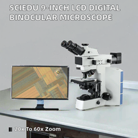 Microscope numérique binoculaire LCD SCIEDU 9 pouces pour laboratoire médical, oculaire électronique 5MP, lumière LED, objectif 60X, grossissement 20x
