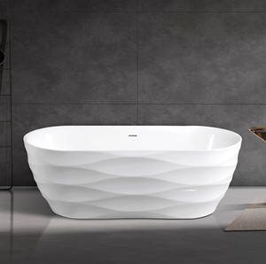 UPC 67 inch Acrylic freestanding bồn tắm hình bầu dục đứng một mình ngâm miễn phí đứng bồn tắm với drainer cho khách sạn - Product Image 2