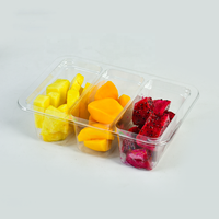Contenants jetables en plastique PET pour fruits frais (myrtilles, raisins, cerises) – Boîte d'emballage à 3 compartiments pour fruits coupés, idéale pour les supermarchés