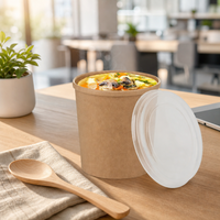 Couvercle personnalisé en papier kraft biodégradable pour bol à soupe, jetable, anti-fuite, compatible micro-ondes, pour conteneur alimentaire à emporter, service traiteur