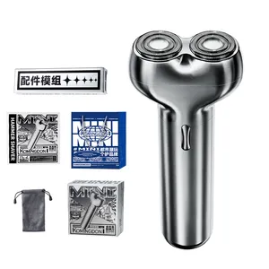 komingdon Electric Rotary Shaver Two Floating Heads Waterproof All Metal Shaver USB Rechargeable Steel Razor for Men Twin Blade