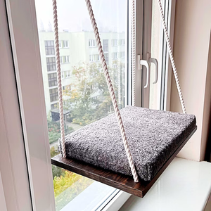 Lit hamac pour chat en bois de pin de style ferme moderne, géométrique, amovible, démontable, design en peluche, motif horizontal gravé - Product Image 6