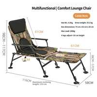 Chaise de pêche pliante en acier au carbone camouflage, inclinable multi-positions avec repose-jambes pour camping extérieur tout-terrain