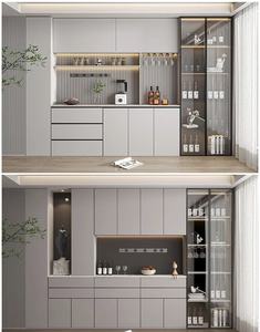 ארון בר עץ מודרני ארון בגדים עם נפח אחסון צד בצד פינת זכוכית - Product Image 2