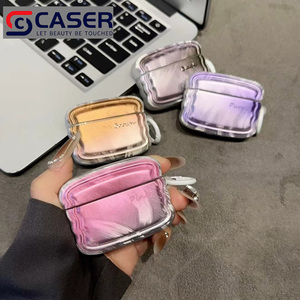 Estuche para Auriculares con Diseño de Textura de Pluma Estilo 2024, Venta Caliente, Hebilla de Anillo, Cubierta para Auriculares con Láser Deslumbrante para <span class=keywords><strong>Airpodspro</strong></span> 1/2/3 - Product Image 2